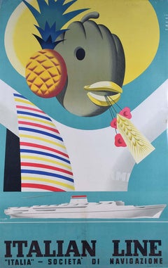 Sassi Italian Line Societa di Navigatione Italia Original Retro Poster Surreal