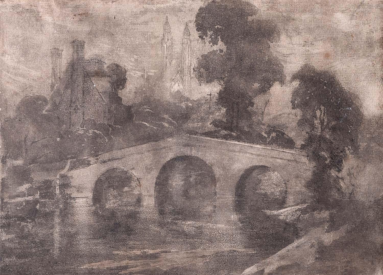 Puente sobre el Kings College de Cambridge Grabado William McWhannel Petrie - Art de William McWhannel Petrie 