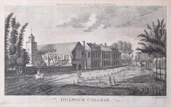 Dulwich College J Oliphant Grabado 1775 Historia de Londres de Harrison