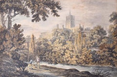 Prospect of Durham from the River 19th Century Watercolour