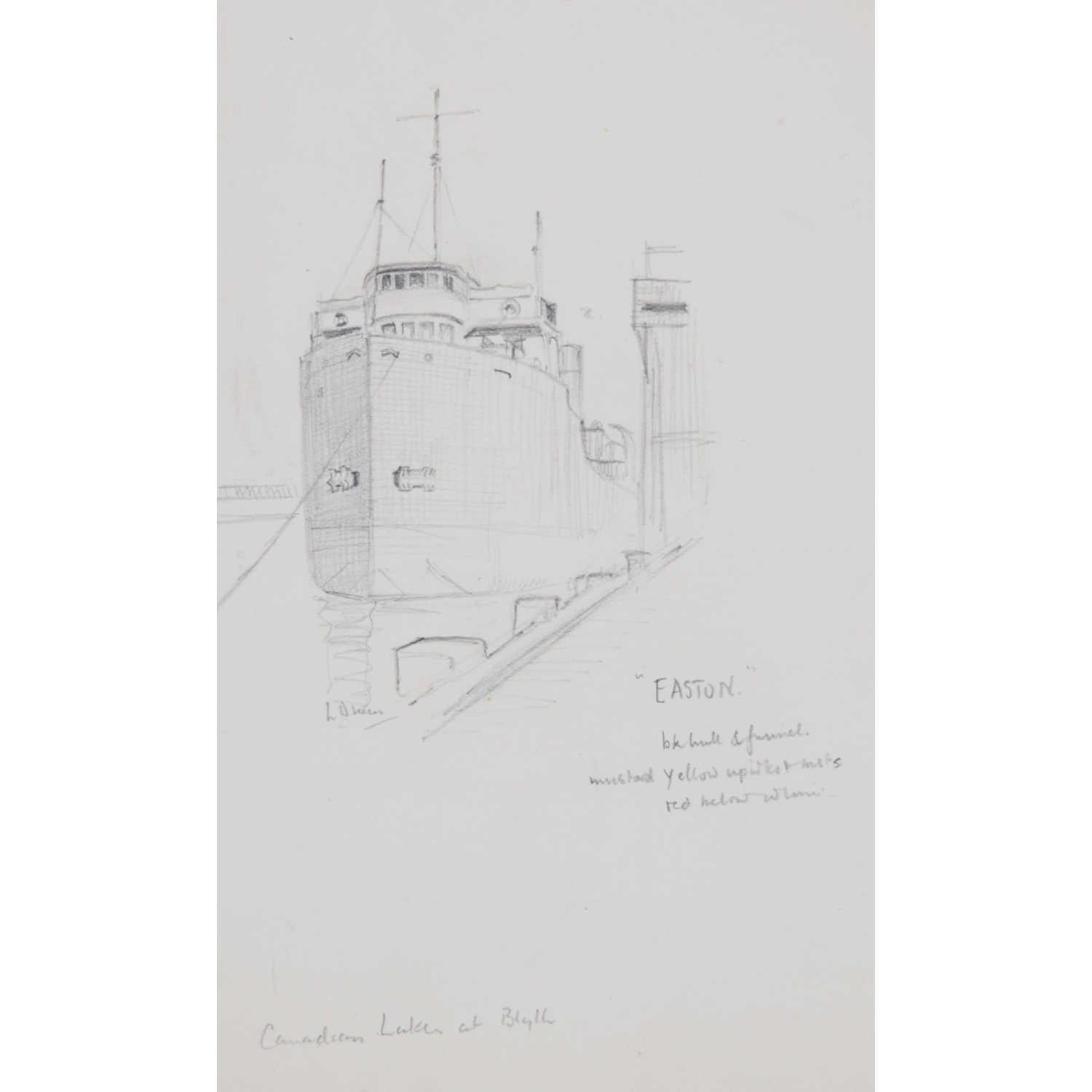 Laurence Dunn Drawing of the 'Easton' Canadian laker steamer (c.1950s) 