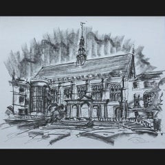 Tony Broderick, Trinity College Cambridge Hall From Exterior conte drawing