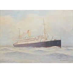 A E Morris, HMHS Asturias Acquerello del 20° secolo Pittura marittima Linea oceanica