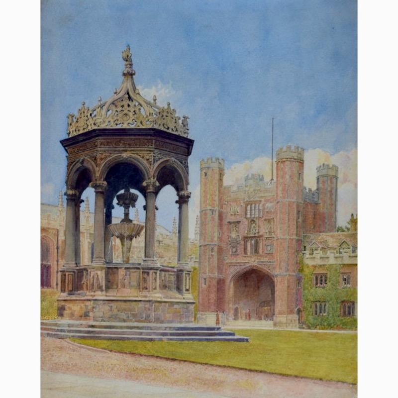 Unknown Landscape Art - Anonymous, Trinity College Cambridge, Great Court & Fountain Watercolour c.1900