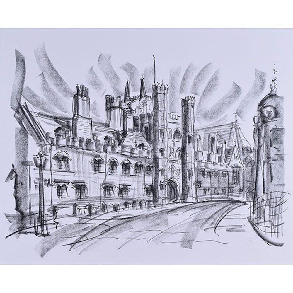 Tony Broderick, St John's College Great Gate, Cambridge (c.1990) conté drawing