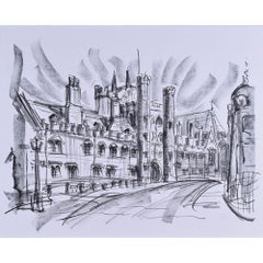 Retro Tony Broderick, St John's College Great Gate, Cambridge (c.1990) conté drawing