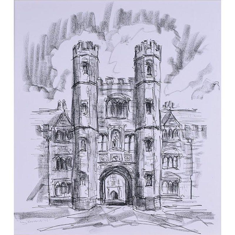 Tony Broderick, Shrewsbury Tower, dessin de conte du St John's College de Cambridge