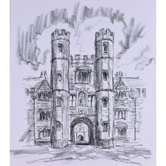 Tony Broderick, Shrewsbury Tower, St John's College Cambridge conte drawing