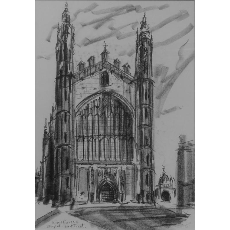 Tony Broderick, dessin du conte de la chapelle de Cambridge West Front du King's College (1995)