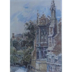 John Fulleylove 'St John's College Cambridge, La Antigua Biblioteca' 1880 acuarela