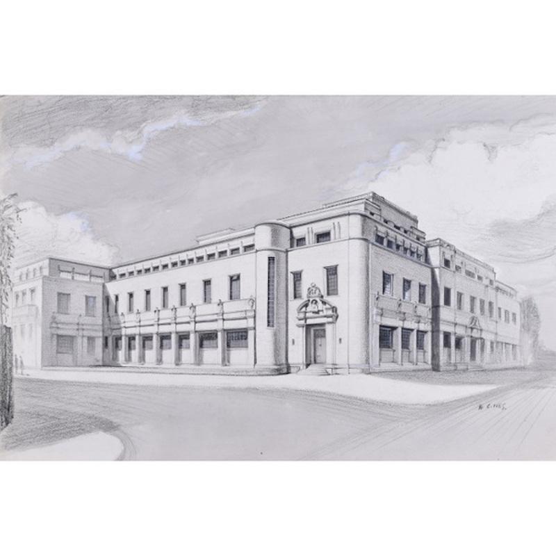 WC Ives, The New Bodleian Building, Oxford (1946) pencil drawing