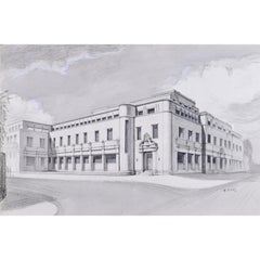 Vintage WC Ives, The New Bodleian Building, Oxford (1946) pencil drawing