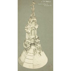 John Charles Rogers RIBA, 'The Lantern, St Pauls Cathedral' graphite drawing