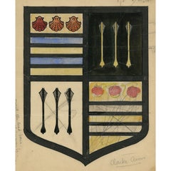 Florence Camm, 'Clarke Arms' watercolour stained glass design for TW Camm & Co 
