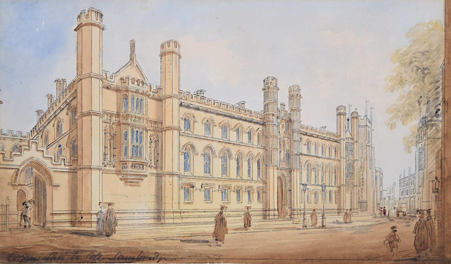 View of Corpus Christi College, Cambridge, um 1830, Aquarellgemälde – Art von Unknown