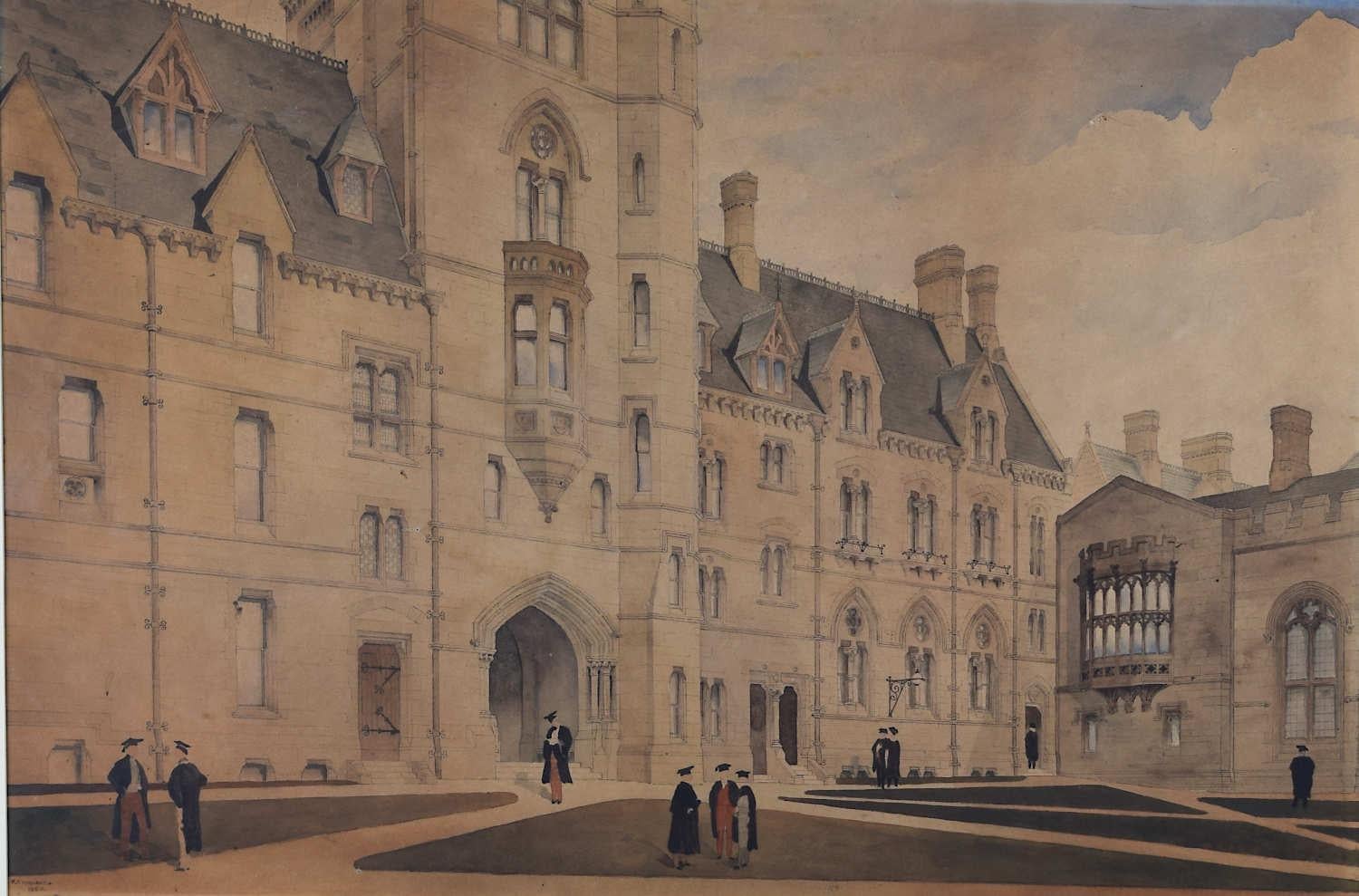 Aquarelle du Collège Balliol d'Oxford de F Hoyland, 1880