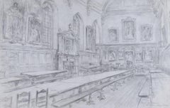 Vintage St John’s College, Oxford dining hall drawing by Bryan de Grineau