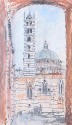 Vintage Duomo di Siena, Archway View pastel Modern British Art drawing by Selina Thorp