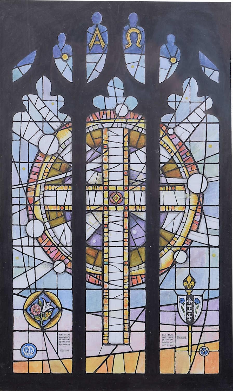 We acquired a series of watercolour stained glass designs from Jane Gray's studio. To find more scroll down to "More from this Seller" and below it click on "See all from this seller." 

Jane Gray (b.1931)
Stained Glass Design
Watercolour
25.5 x