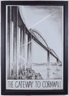The Gateway to Cornwall GWR poster design charcoal drawing by Ronald T Horley