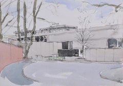 Vintage Wolfson College, Oxford watercolour by Gavin Pomeroy