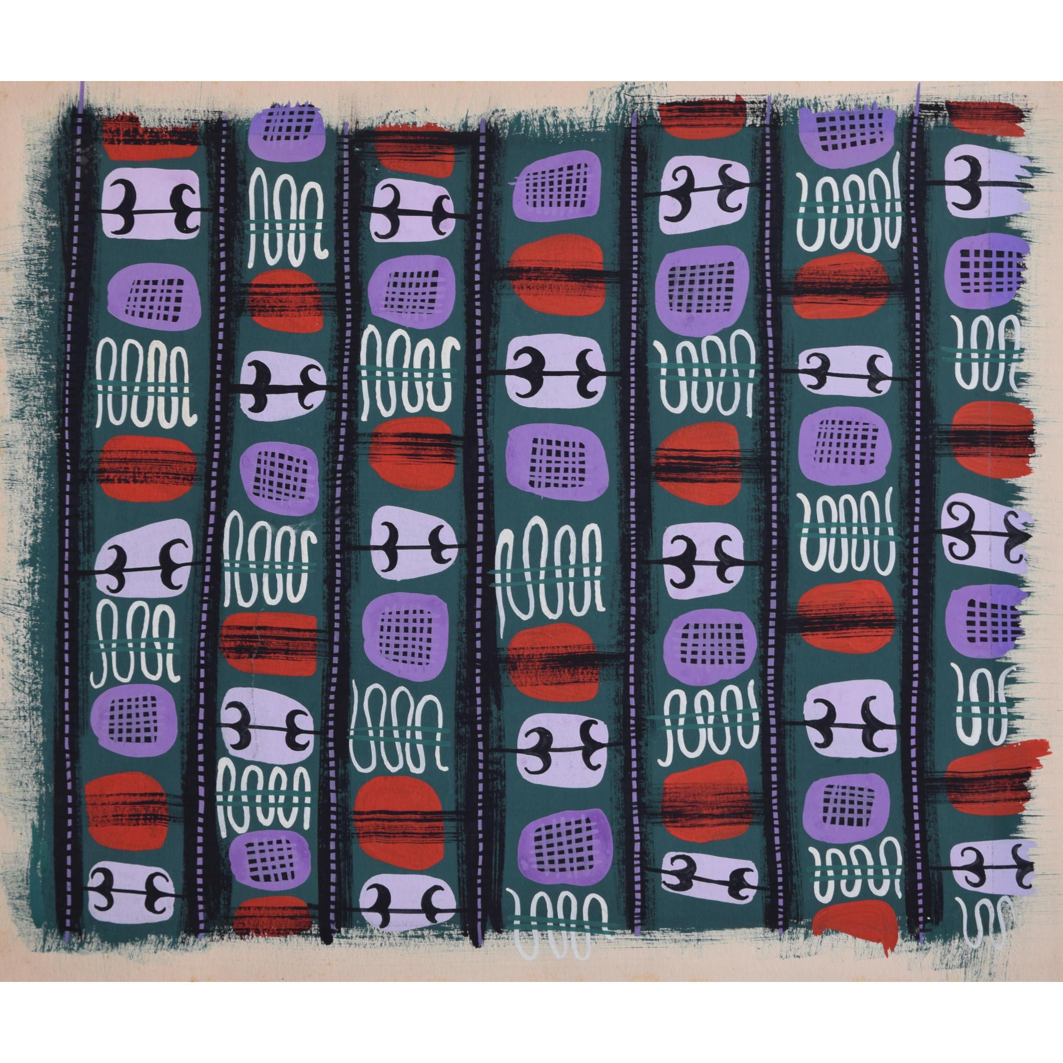 To see more, scroll down to "More from this Seller" and below it click on "See all from this Seller." 

Raymond Weston
Fabric design
Gouache
32 x 37 cm

Label to reverse.

A fabric design for a dress, produced by a student at the Loughborough