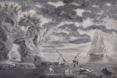 Antique Trident on the Shore seascape drawing 19th century John Cantiloe Joy William Joy