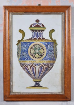 Dekorative Vase mit Gouache-Gemälde aus dem 19. Jahrhundert von einem Studenten des Royal College of Art