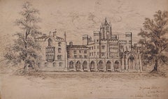 Antique St John's College, Cambridge 19th century pen and ink drawing by Gerling