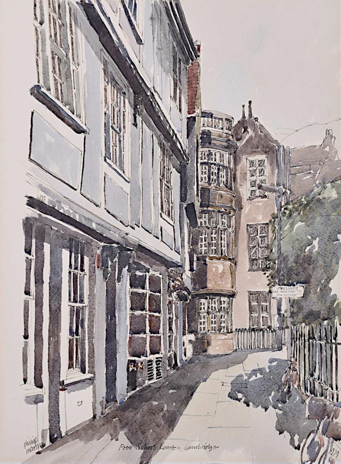 To see our other views of Oxford and Cambridge, scroll down to "More from this Seller" and below it click on "See all from this Seller" - or send us a message if you cannot find the view you want.

Philip Martin (1927 - 2014)
Free School Lane,