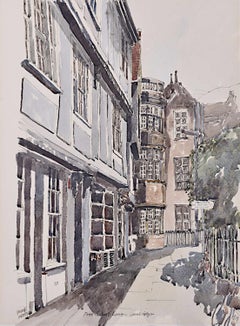 Vintage Free School Lane, Cambridge watercolour by Philip Martin