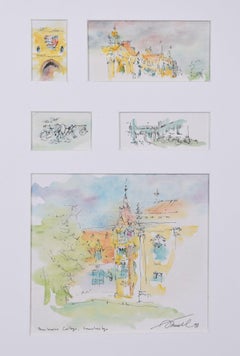 Pembroke College, Cambridge watercolour vignettes