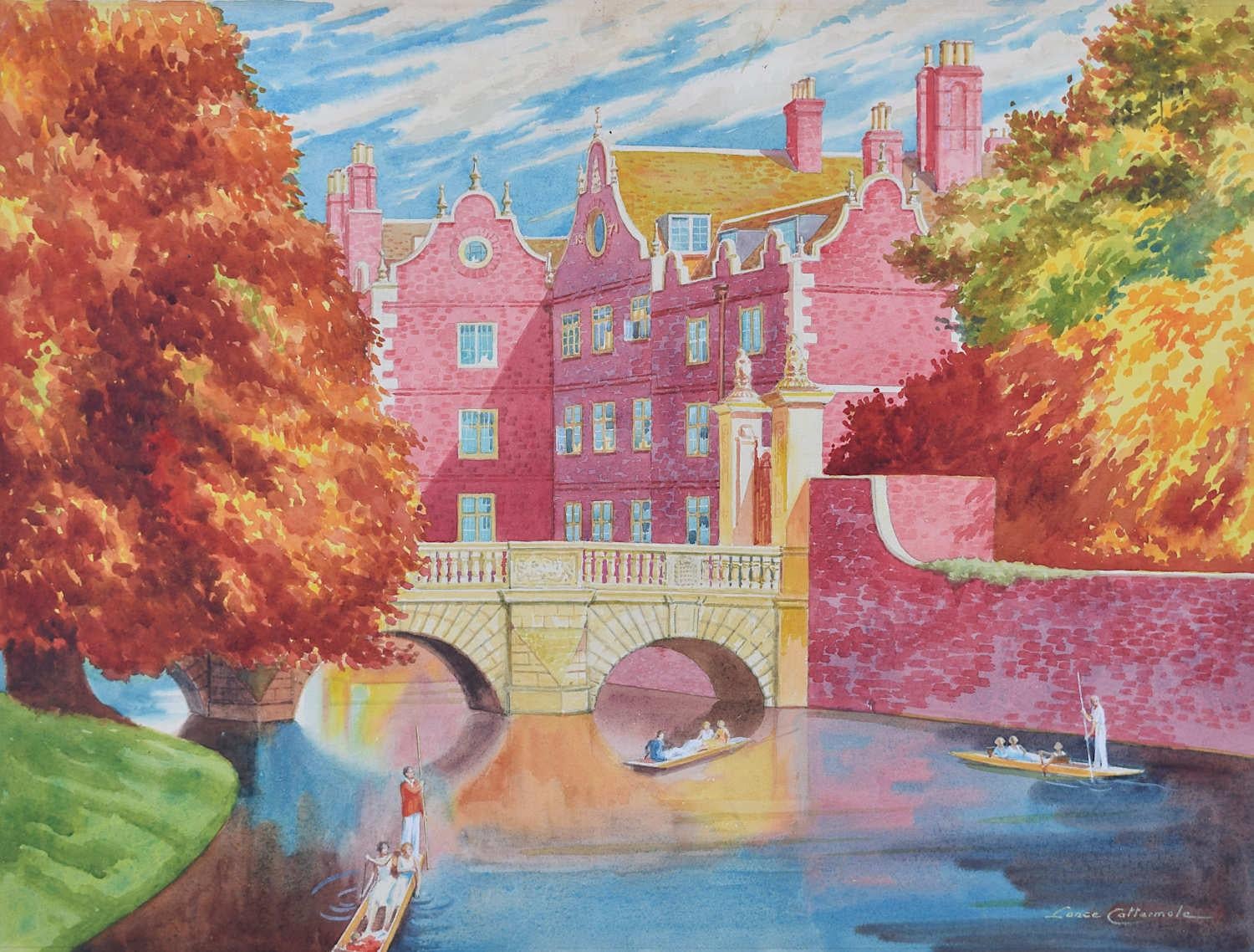 Landscape Art di Lance Catermole - Gouache del St. Johns College, Cambridge