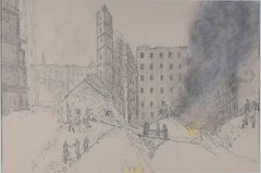 Blitz-Gebäude mit St. Paul's Cathedral, Zeichnung von Hubert Finney