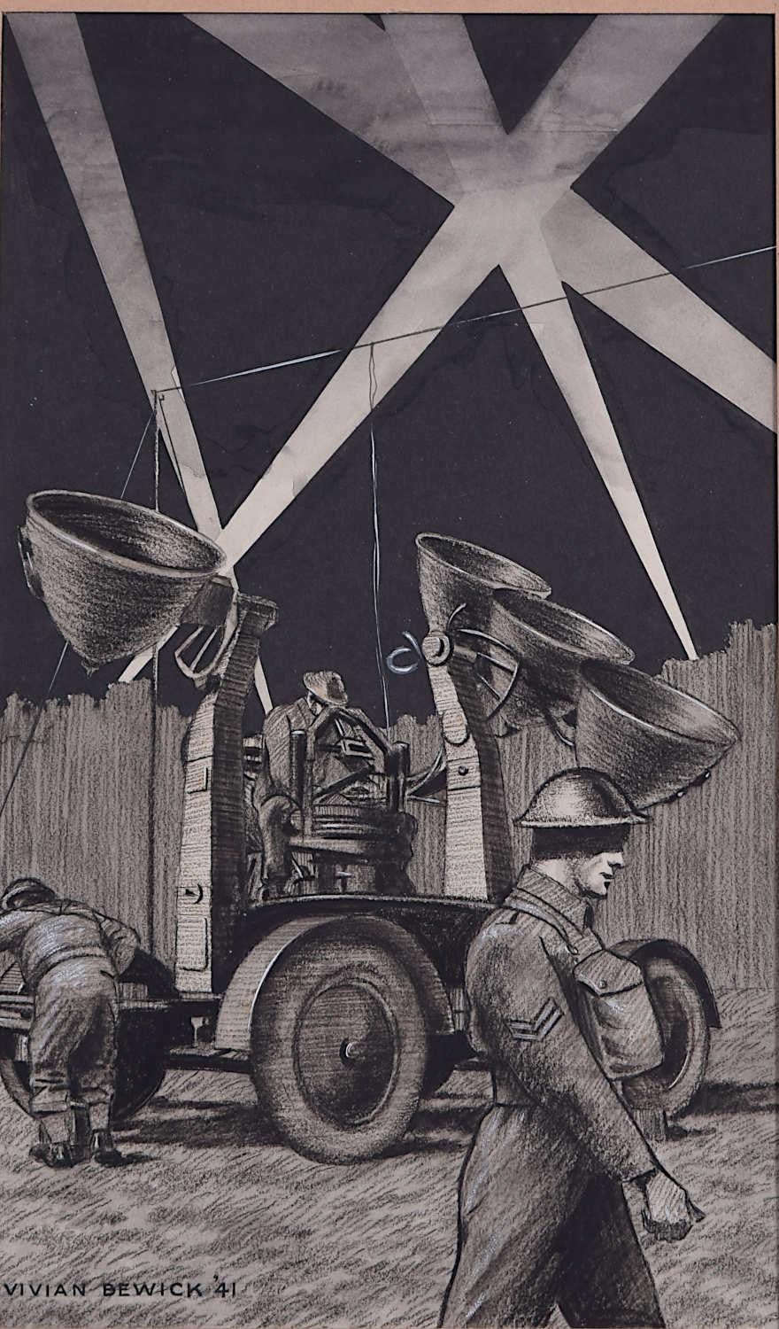 Disegno della Seconda Guerra Mondiale, batteria di fari