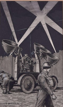 Disegno della Seconda Guerra Mondiale, batteria di fari