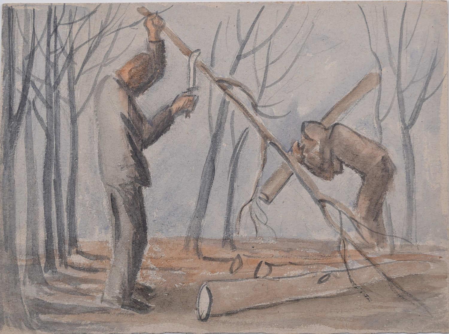 „Two Woodcutters“ – Aquarell von George Bissill