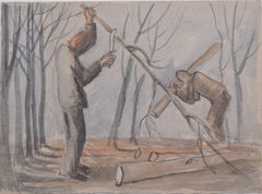 „Two Woodcutters“ – Aquarell von George Bissill
