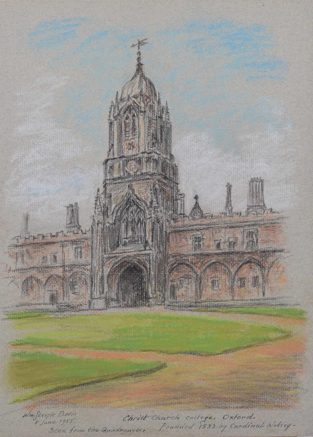 Christ Church's College, Oxford, disegno a pastello - Art di William Steeple Davis