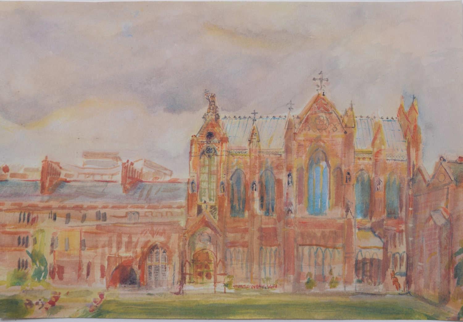 Keble College Chapel, watercolour by David Garland