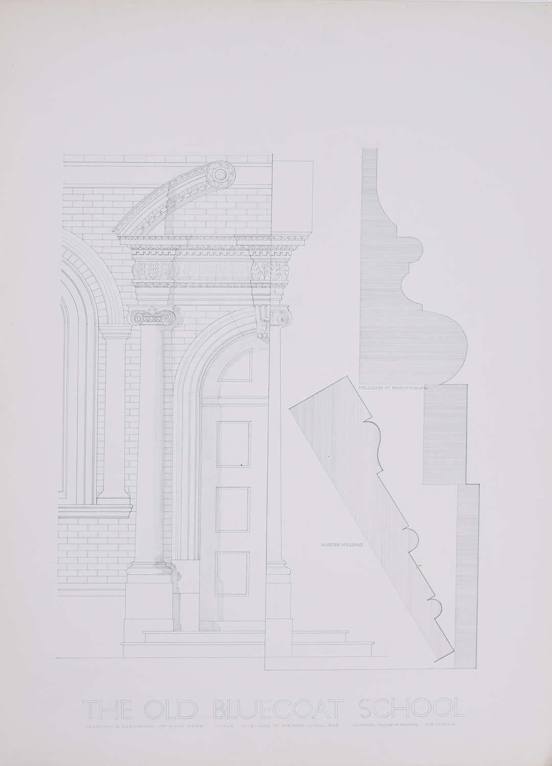 The Bluecoat School, pencil drawing by M R A Hollis