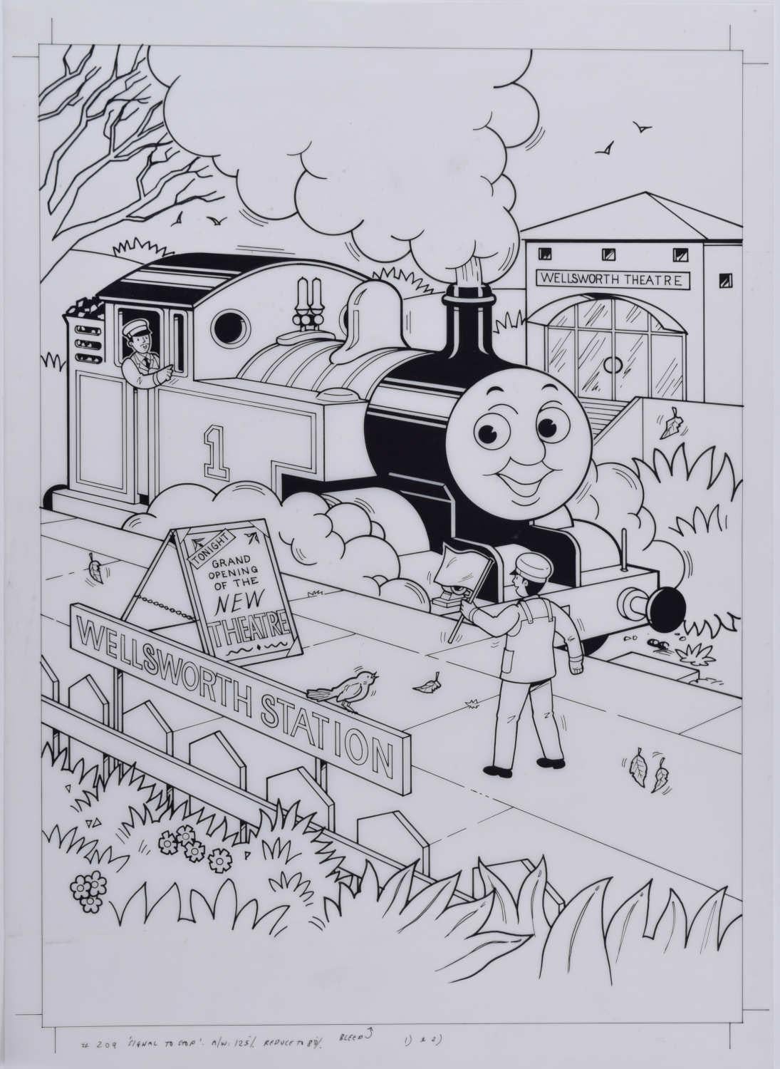 Thomas the Tank Engine at Wellsworth Station, original ink on cell illustrations