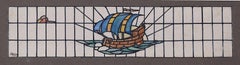 Blue Sailing Ship Stained Glass Window Design c1900 For TW Camm by Florence Camm