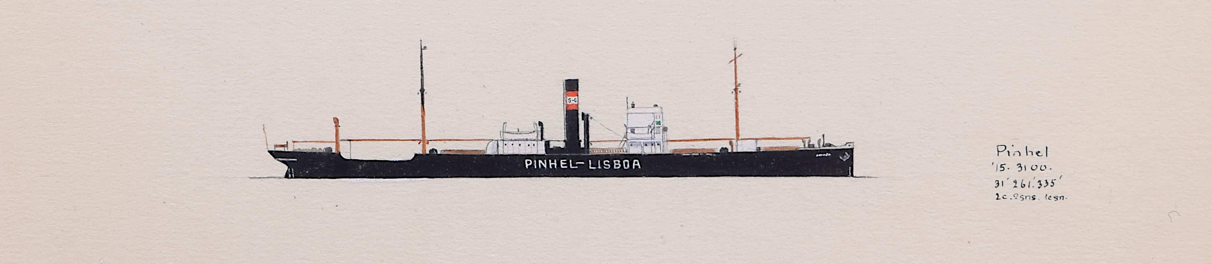 Laurence Dunn, SS Pinhel Lisboa (c.1927) Merchantman Tramp Steamer watercolour