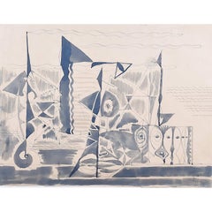 Charles Pulsford ARSA 'Abstract Harbour' watercolour Modern British Art Scottish