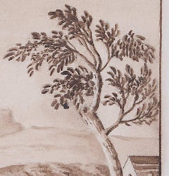 Llangollen Bridge, Wales c. 1800 Georgian monochrome Watercolour