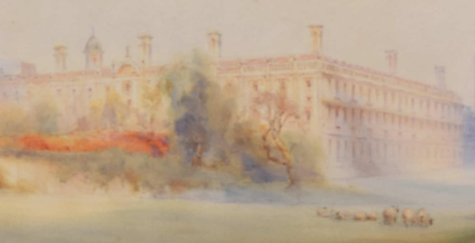 Charles March Gere: King's College and Clare College Cambridge from the Backs - Brown Landscape Art by Charles March Gere, RA, RWS