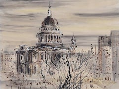 Vintage Violet Hilda Drummond: St Paul's Cathedral watercolour