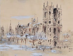 Hilda Tambour violet : aquarelle de l'abbaye de Westminster, milieu du 20e siècle