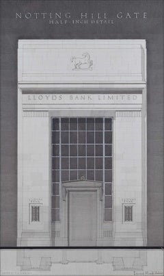 Vintage Edward Maufe RA FRIBA: 'Design for Lloyds Bank, Notting Hill Gate'  (c.1930)